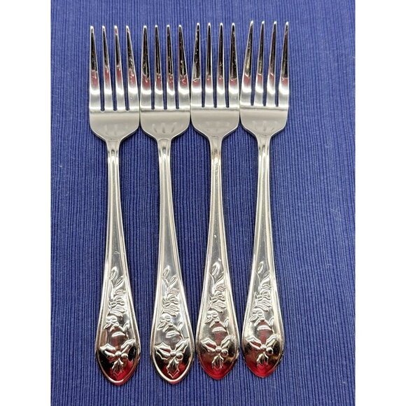Pfaltzgraff Winterberry Holly Salad Fork Stainless No Color Flatware Lot of 4 - Picture 1 of 5